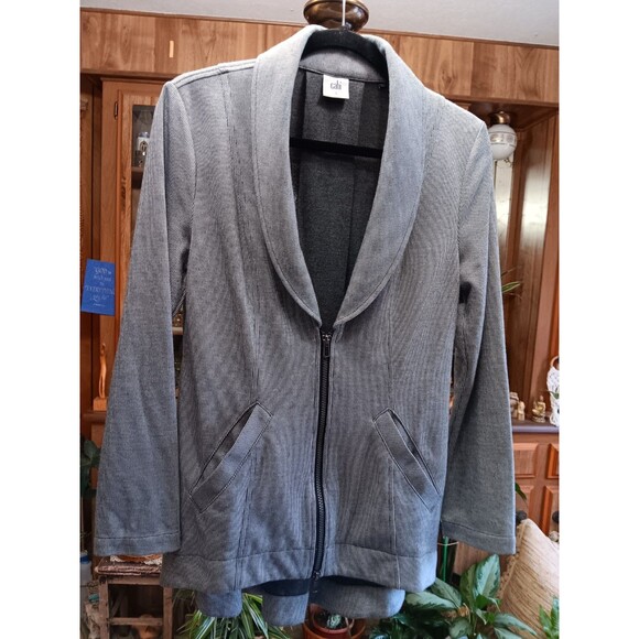 Cabi Women's Drop Off Zip Back Gray Pinstripe Jacket Size Small Long Sleeve 5300 - Picture 1 of 3